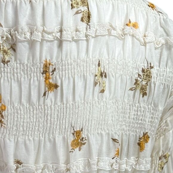 Rebecca Taylor Ines Smocked Blouse Floral Cream Top Size S - Picture 8 of 15